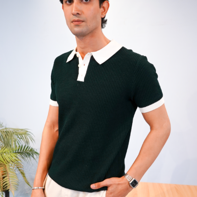 Textured Green/White Polo Shirt