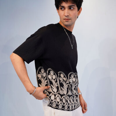 Embroidered Black Statement T-Shirt