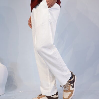 Straight Off-White Cotton Pants